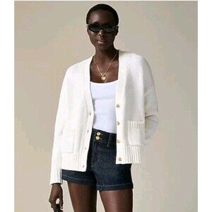 J.Crew Heritage Cotton Relaxed Cardigan Ivory CG810 $98 Size XL NWT